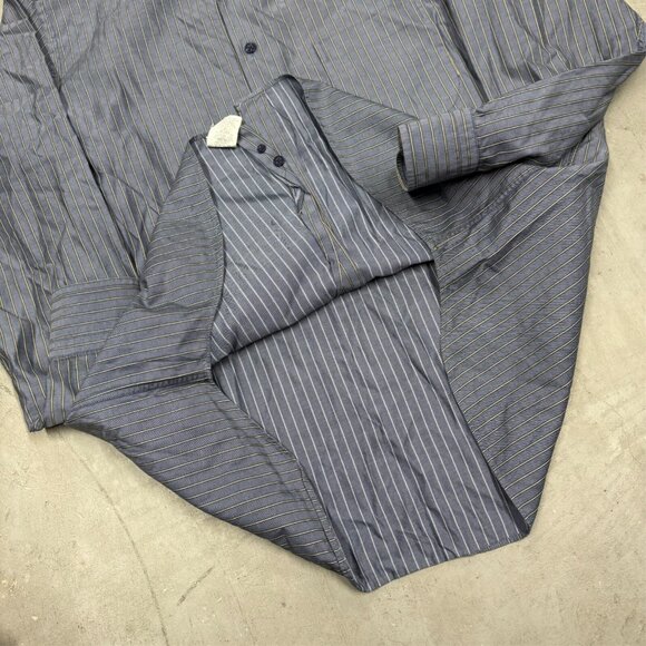 Mirto Dress Shirt Striped Blue/Yellow Made in Spain 100% Cotton 43 17 XL - Picture 7 of 9